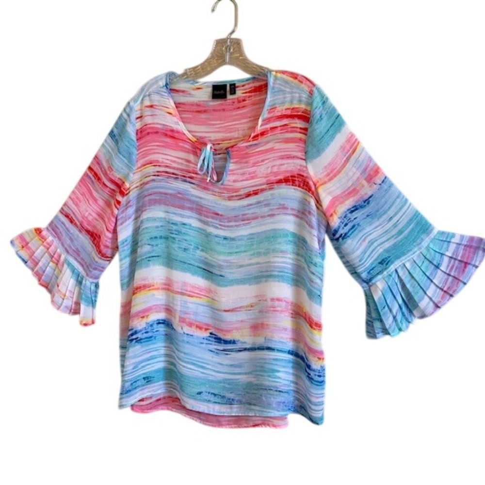 Rafaella‎ Women's Pastel Multicolor 3/4 Bell Sleeve Tunic Blouse LG